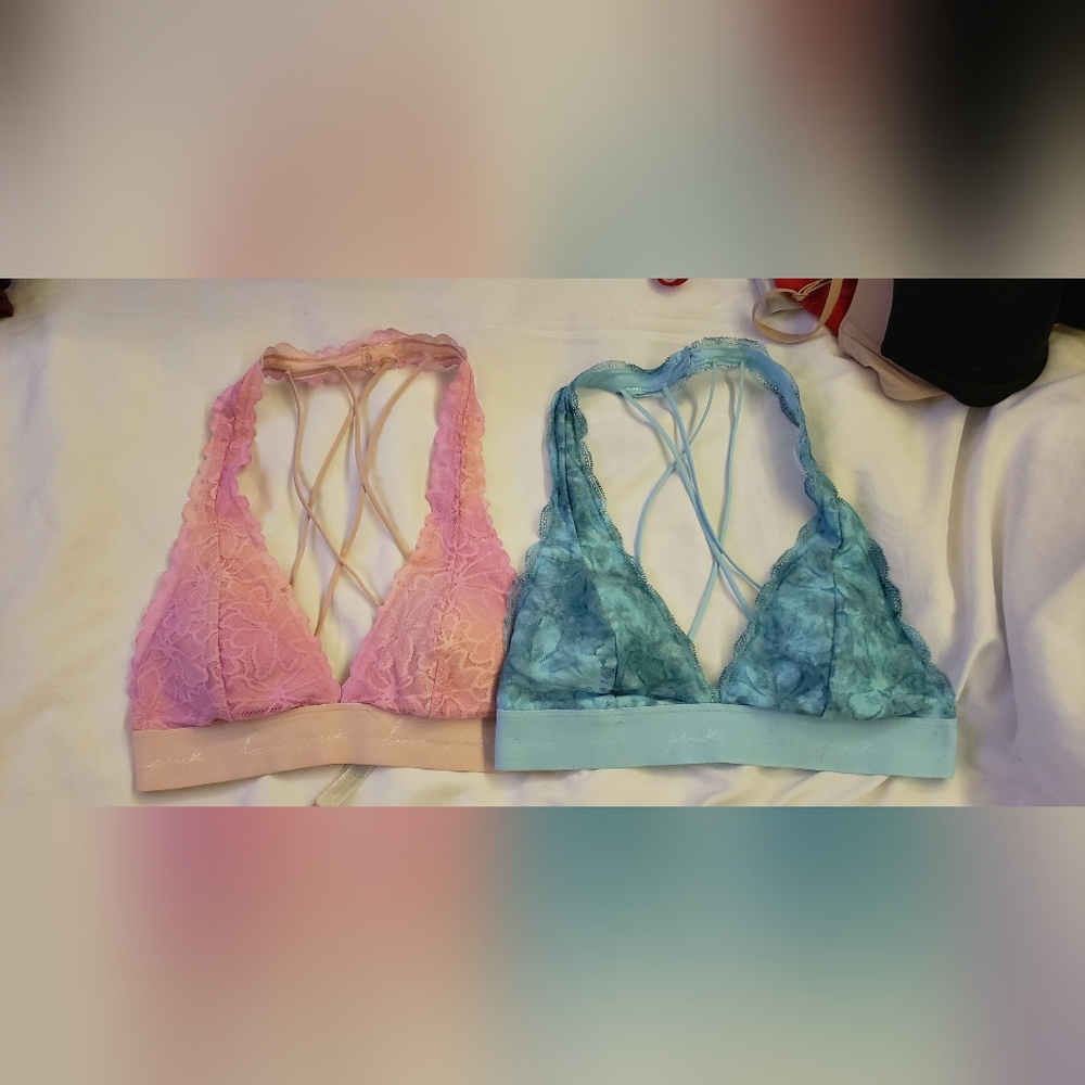 2 vs pink tie dye bralettes small